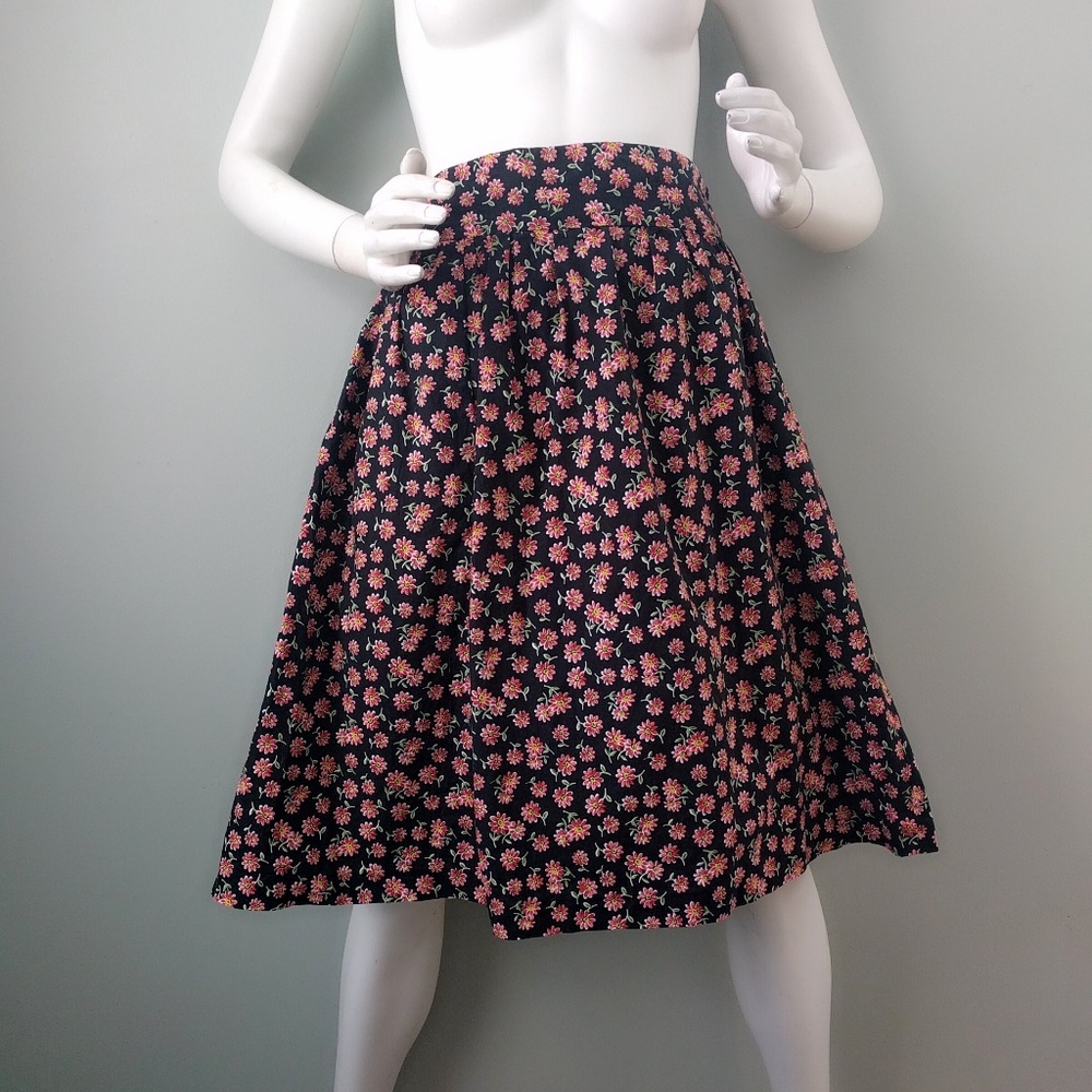 Vtg Cotton Daisy Flower Print Full Skirt W35 v-day